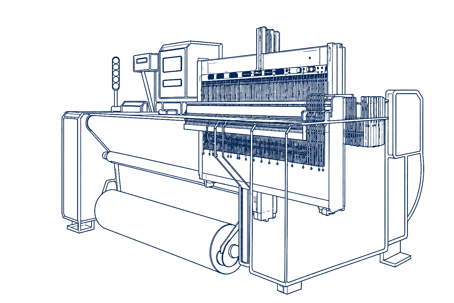 Technical sketch of a weaving machine and its precision components